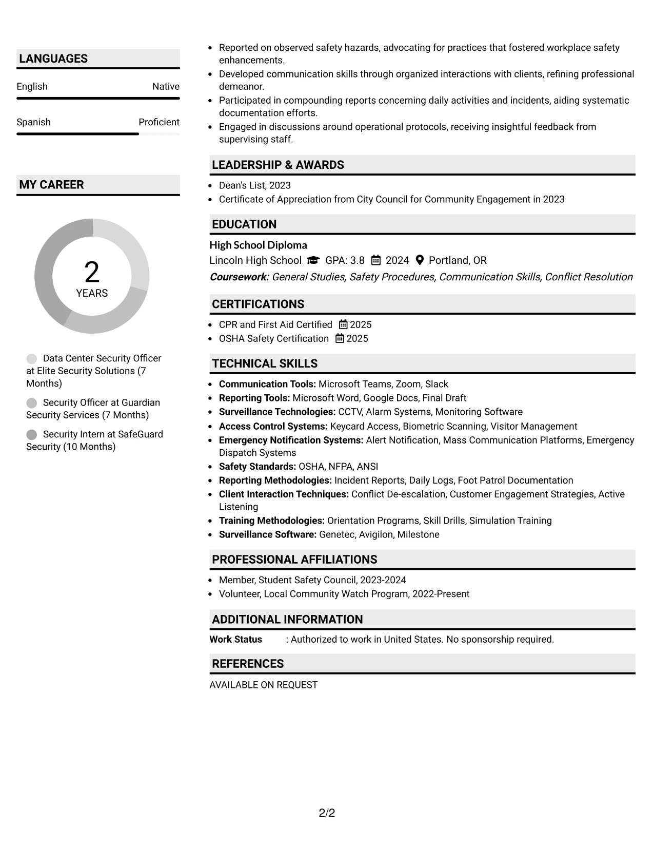 Resume Example Page 2