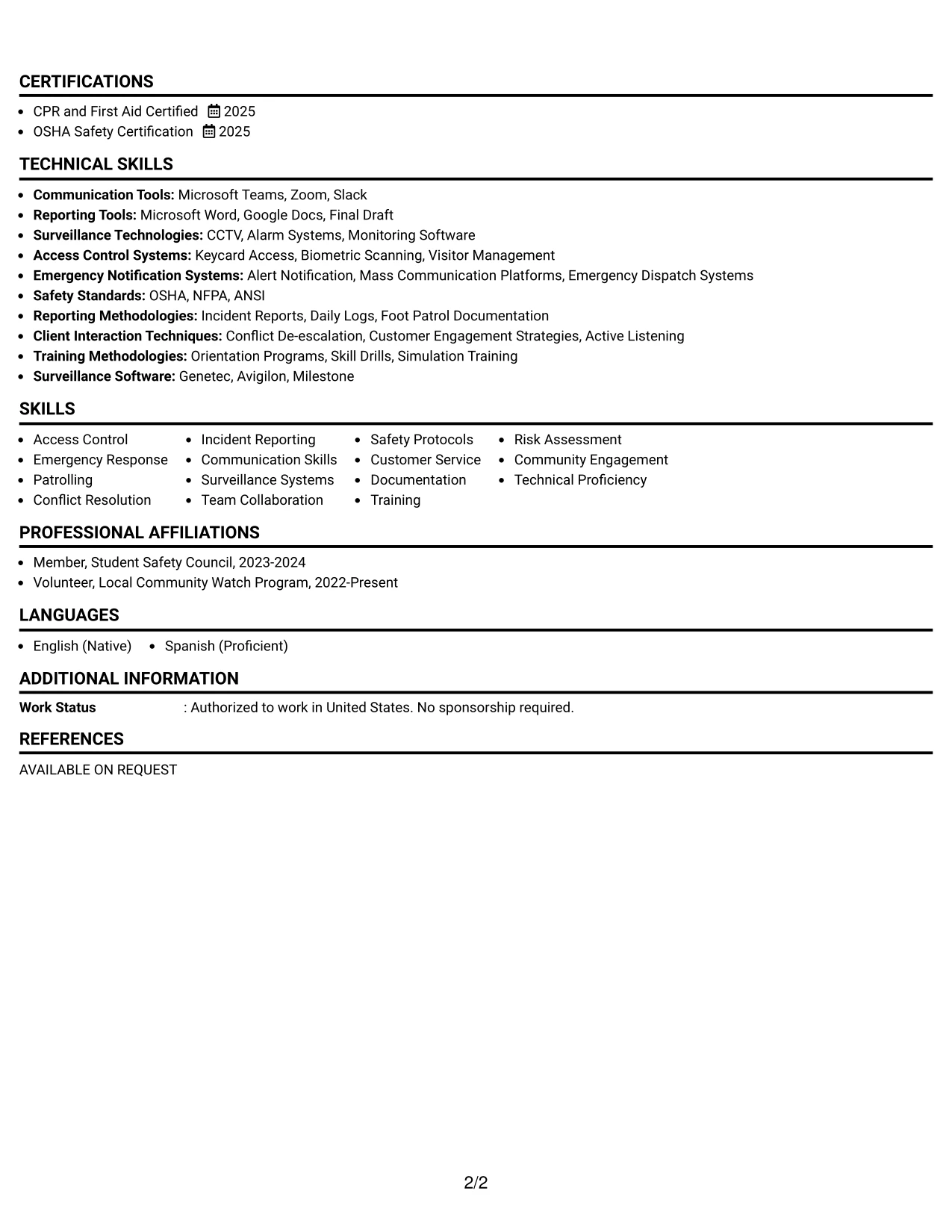 Resume Example Page 2