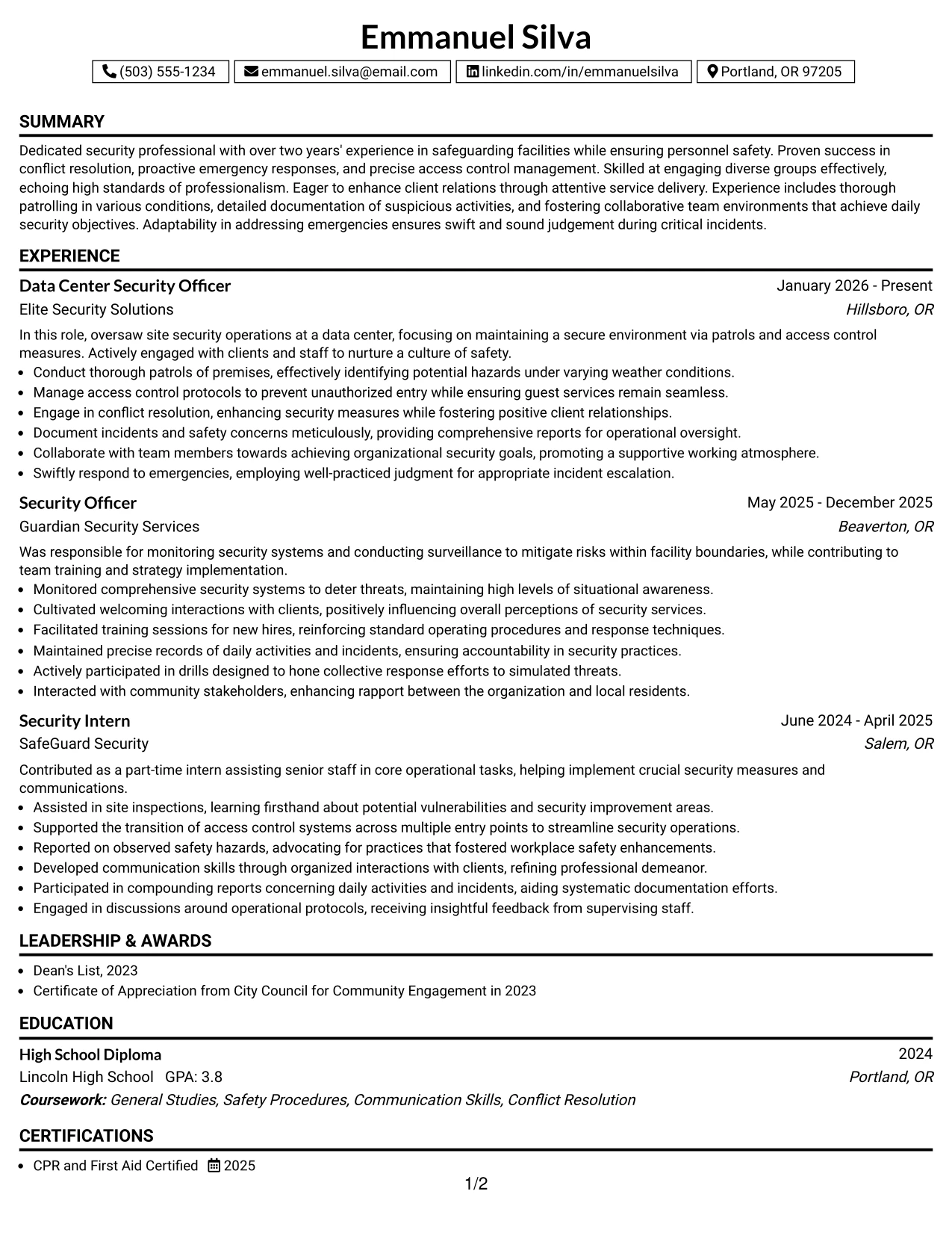 Resume Example Page 1