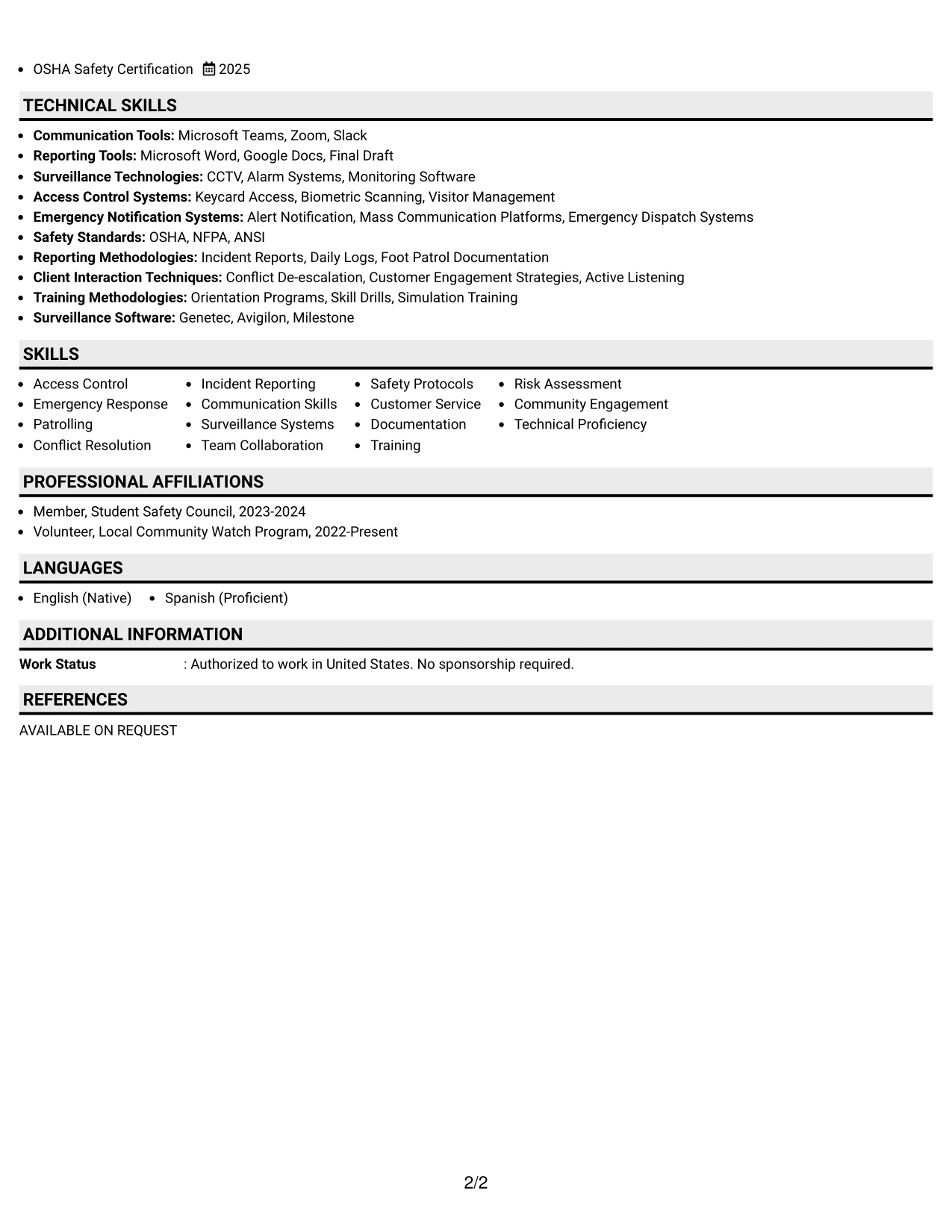 Resume Example Page 2