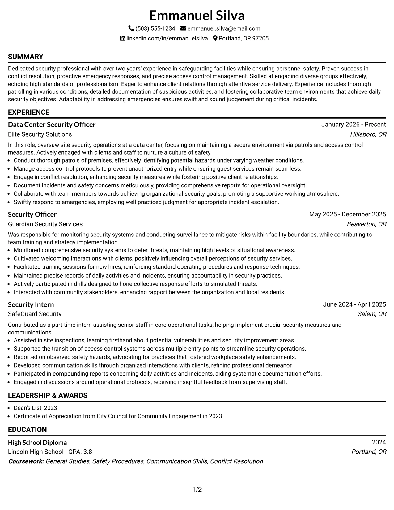 Resume Example Page 1