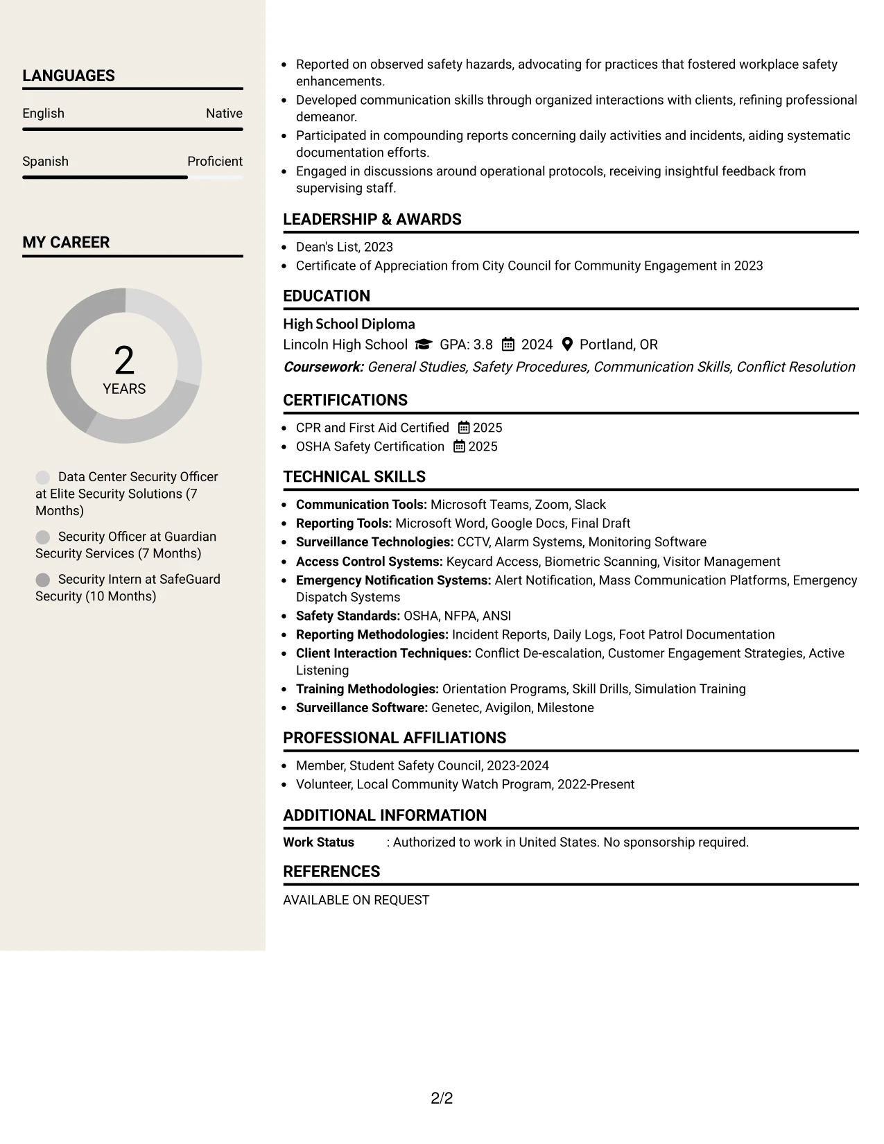 Resume Example Page 2