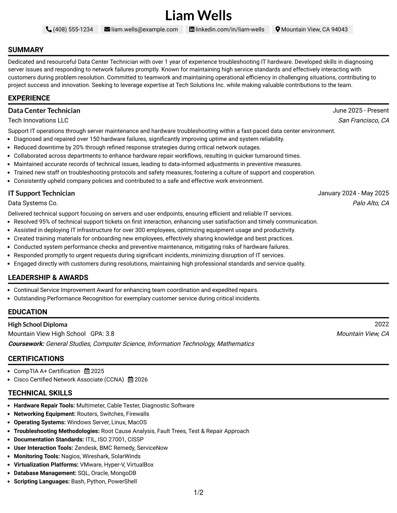 Resume Example Page 1