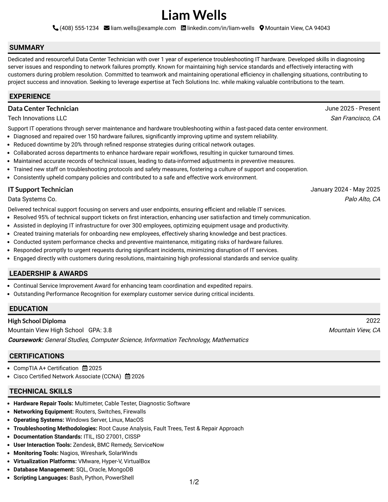 Resume Example Page 1