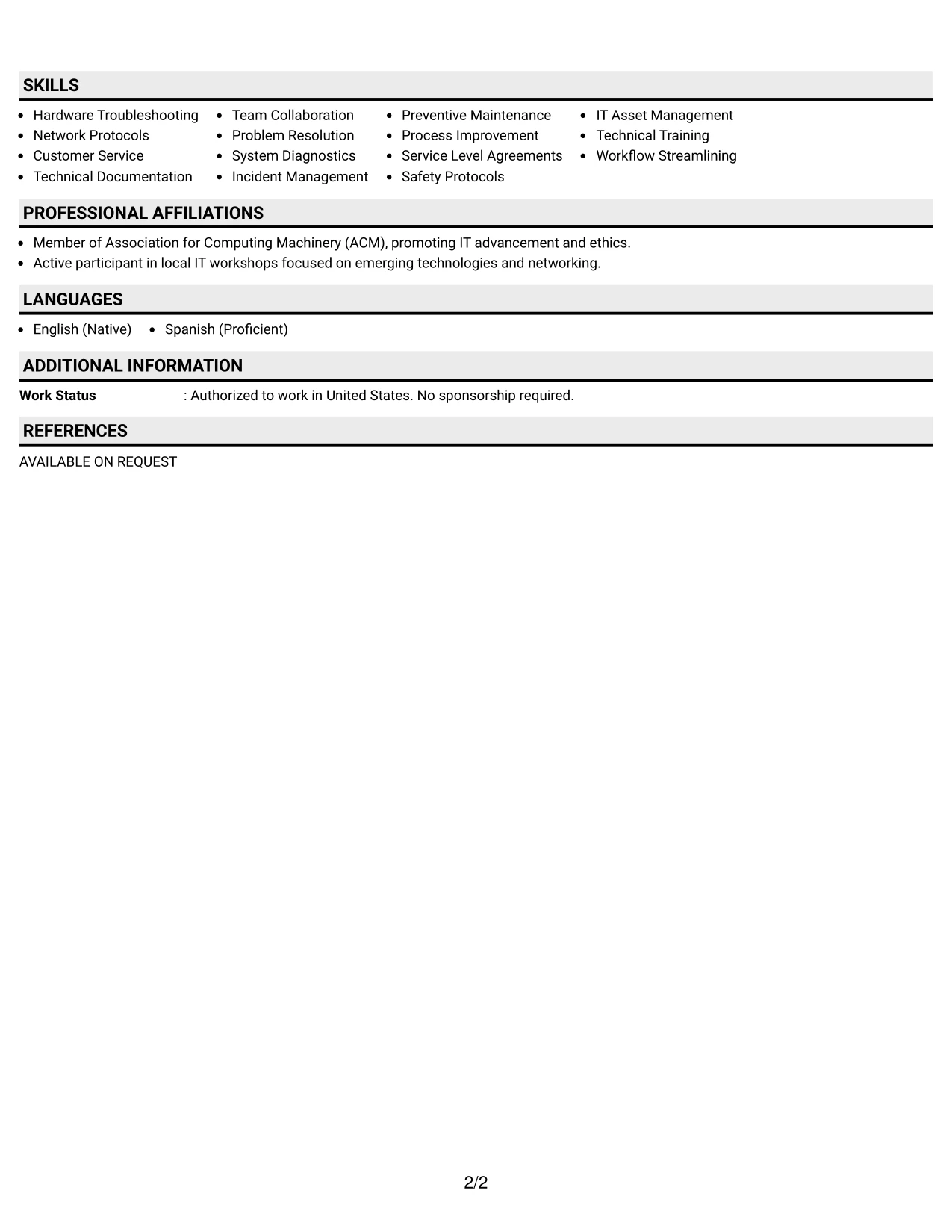 Resume Example Page 2