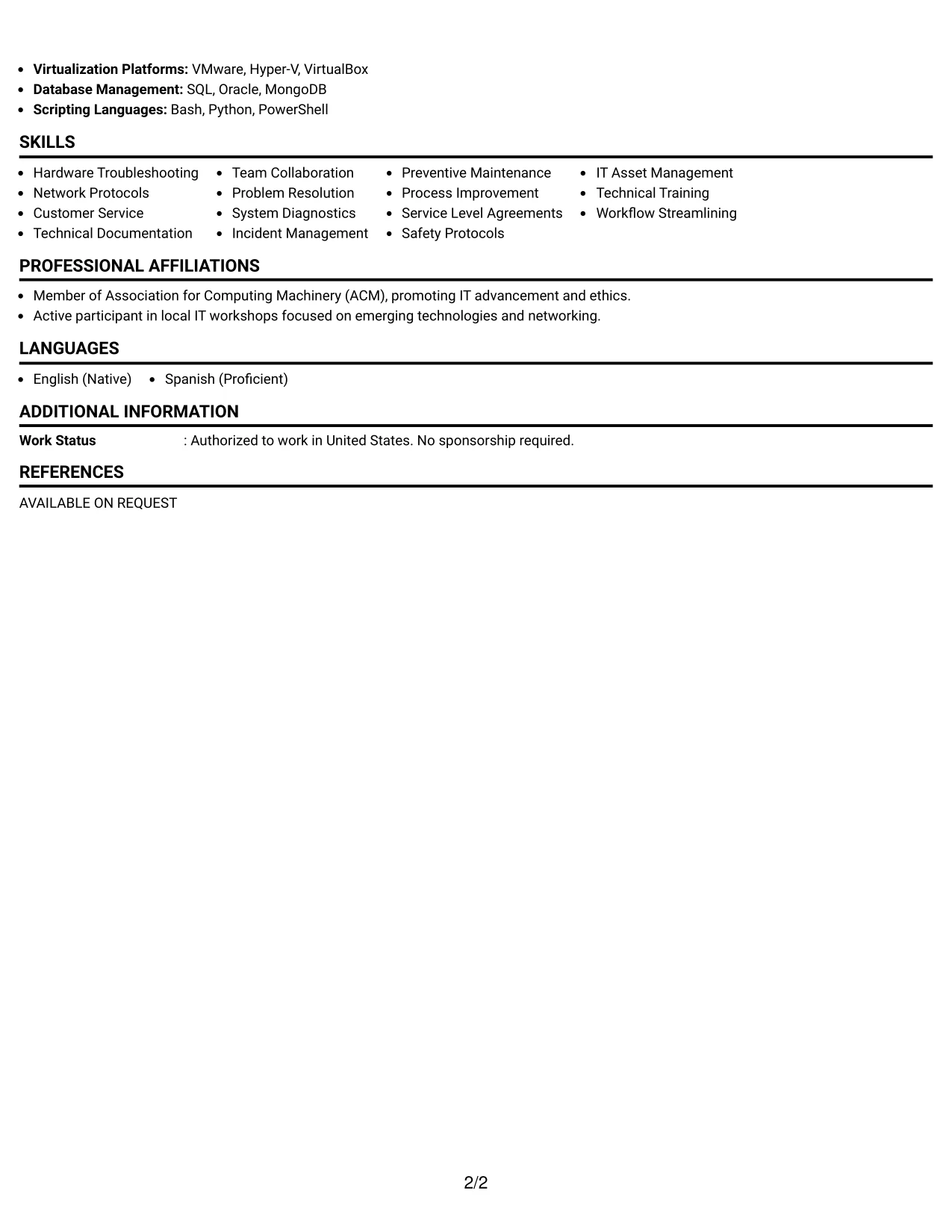Resume Example Page 2