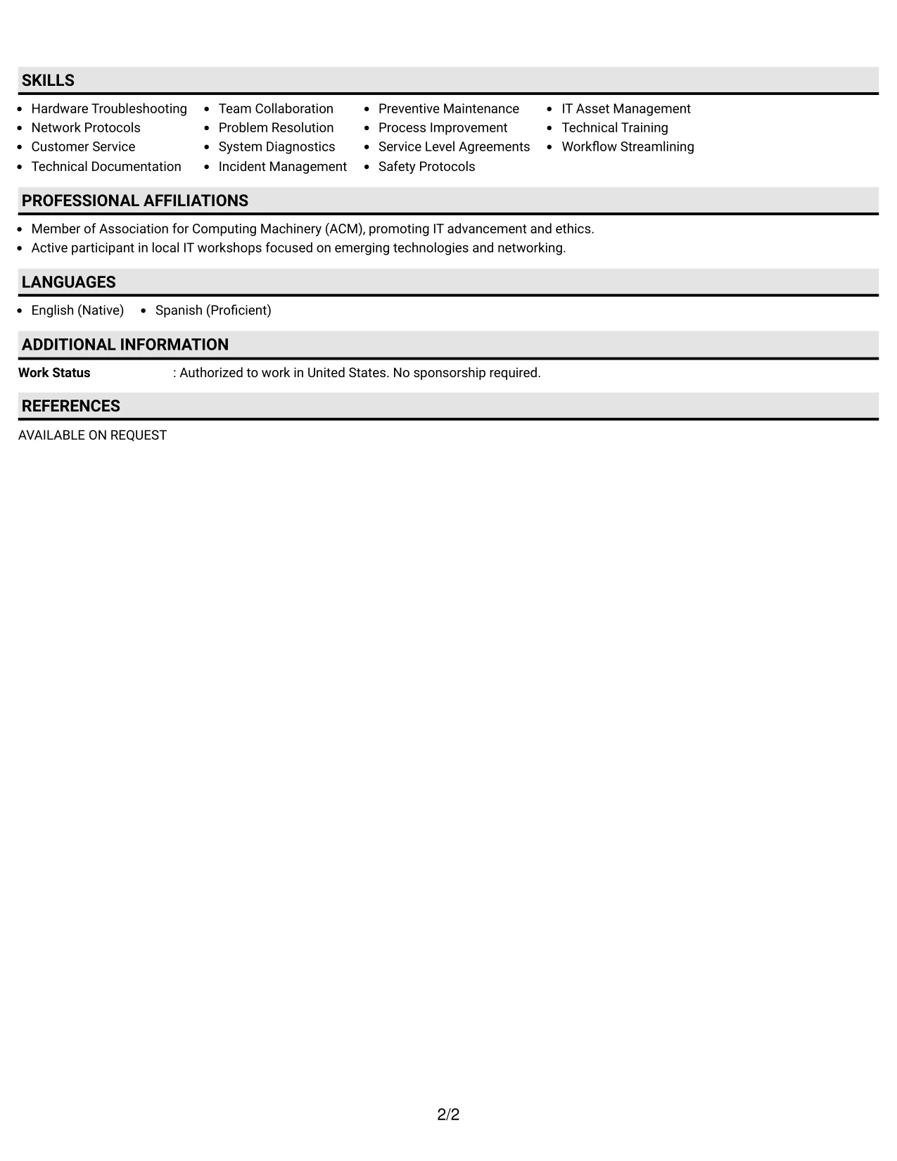 Resume Example Page 2