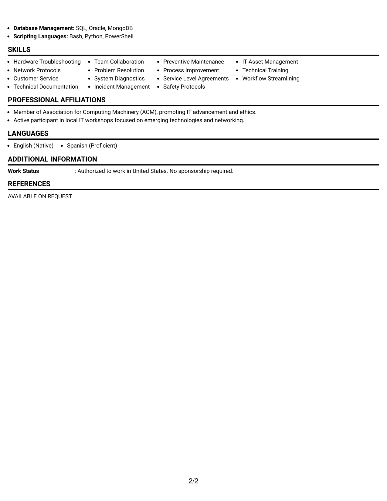 Resume Example Page 2