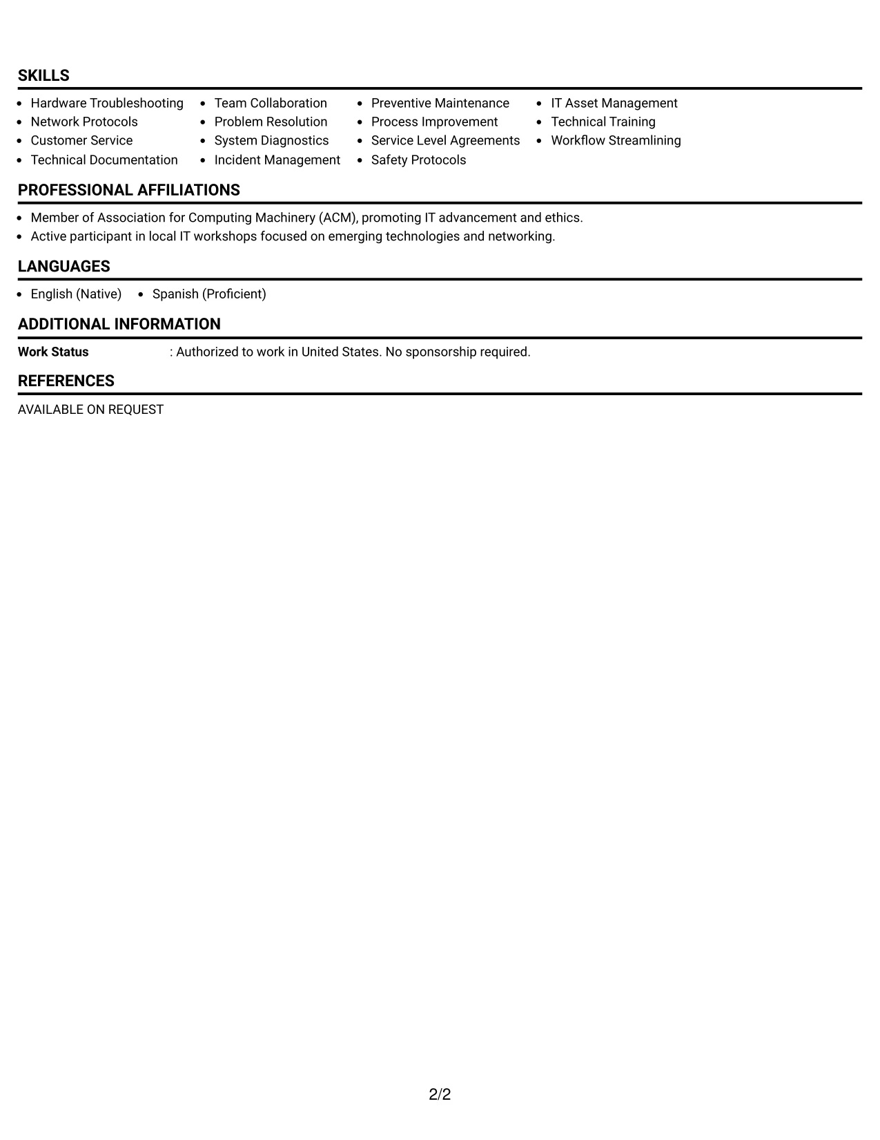 Resume Example Page 2