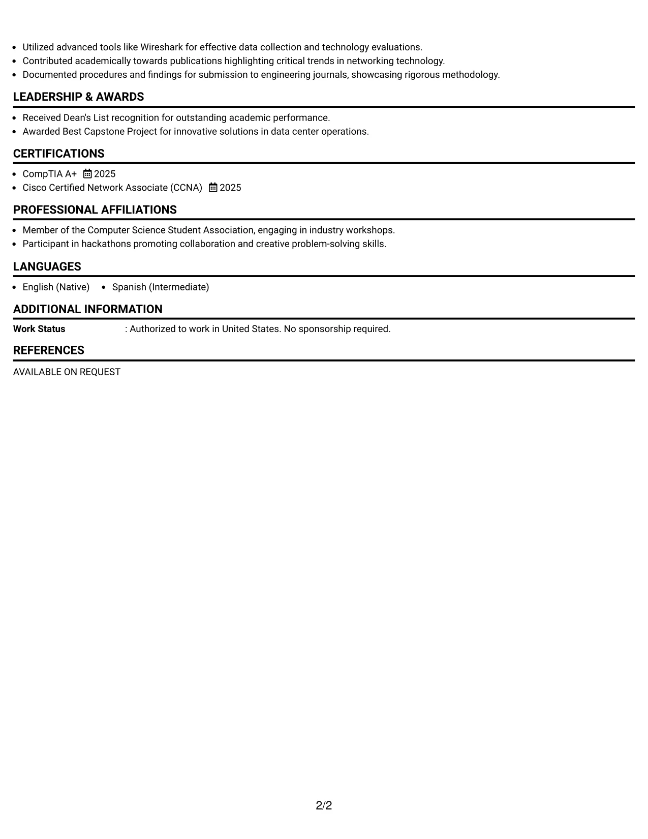 Resume Example Page 2