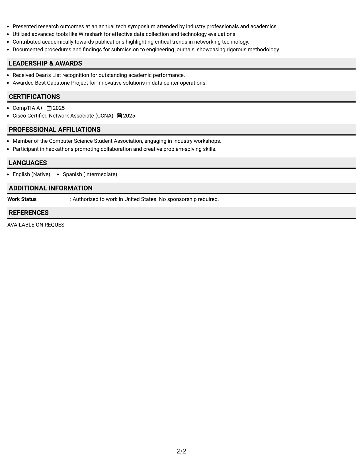 Resume Example Page 2