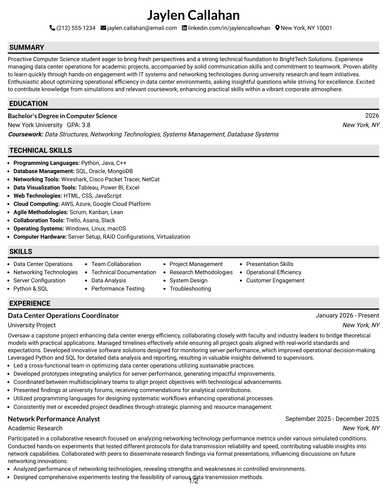 Resume Example Page 1
