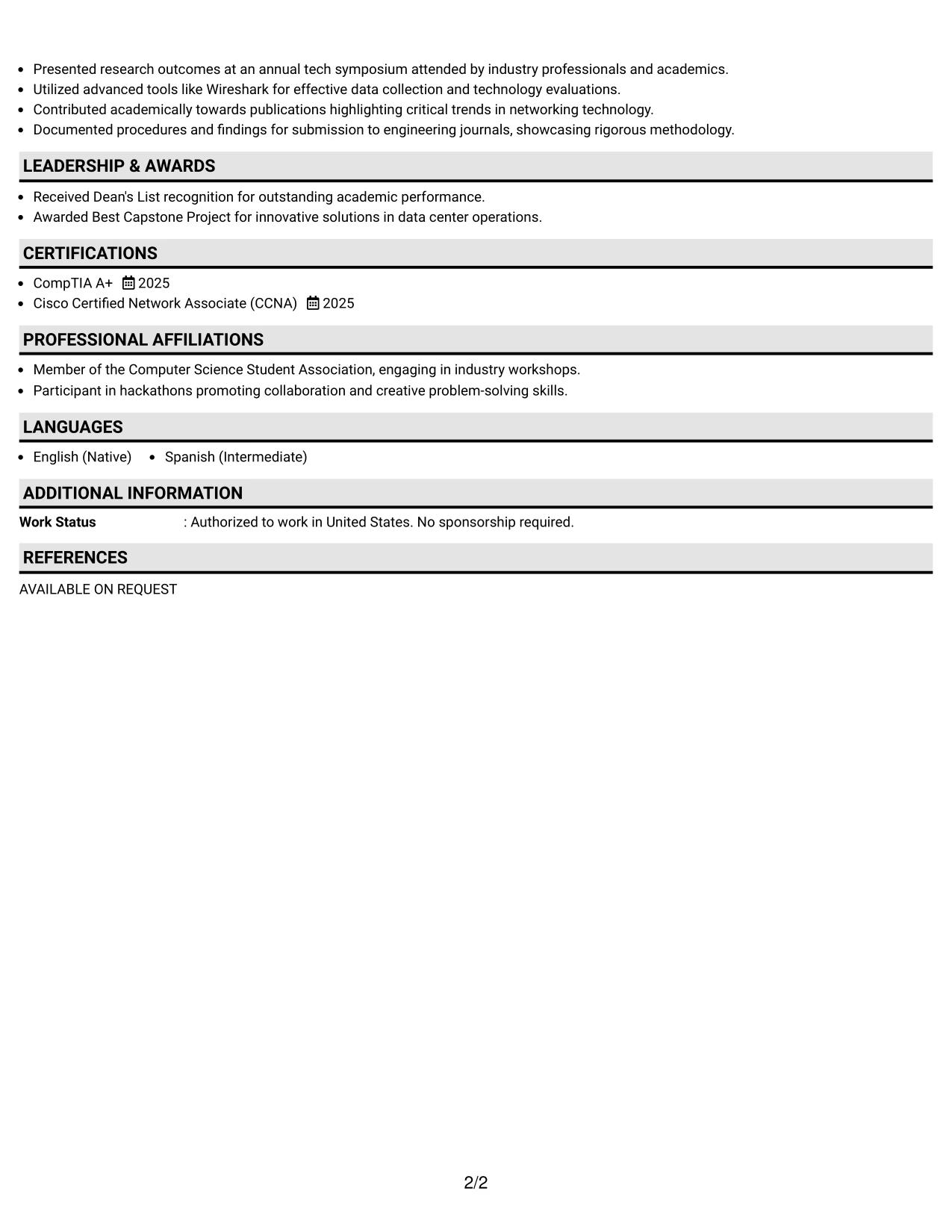 Resume Example Page 2
