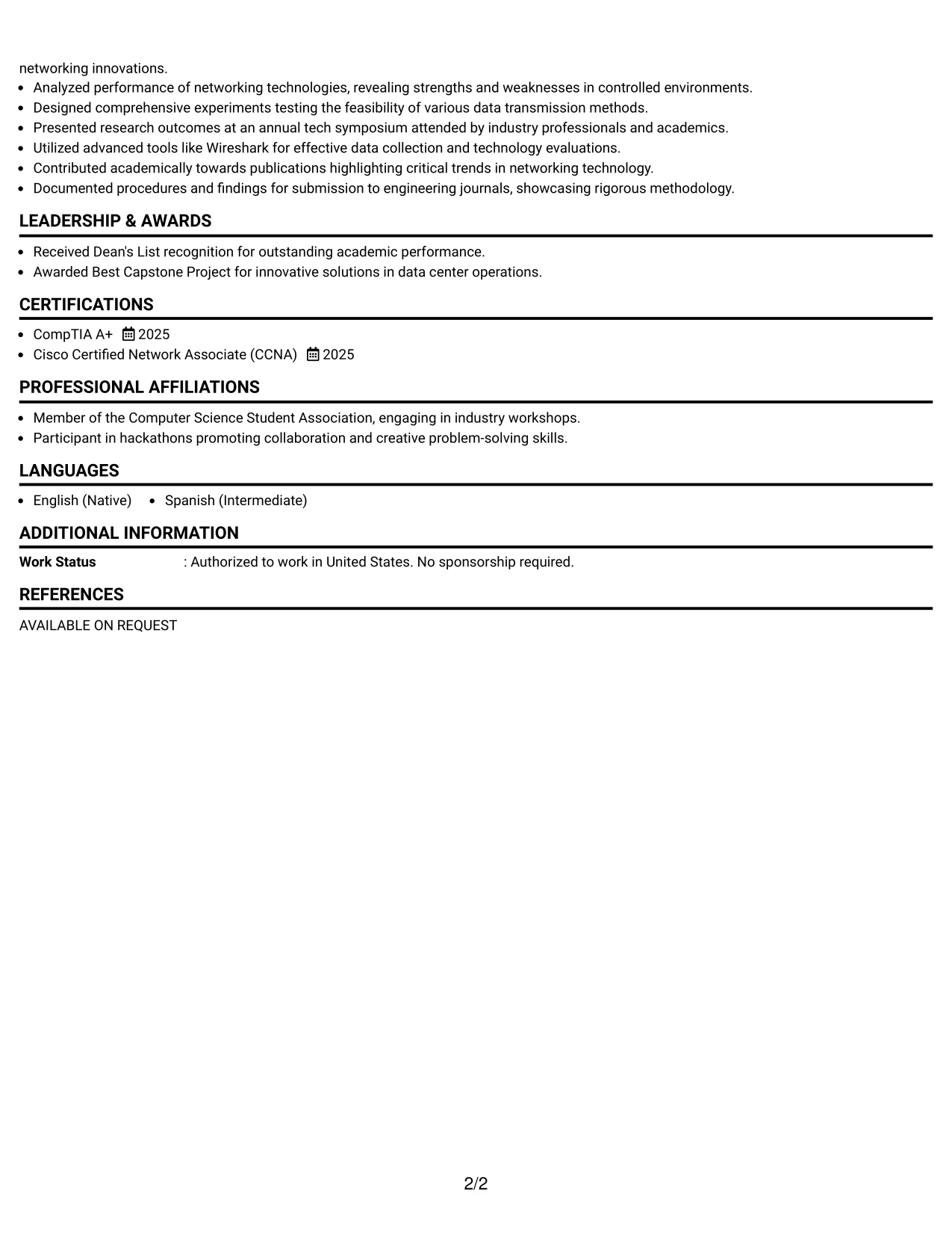 Resume Example Page 2