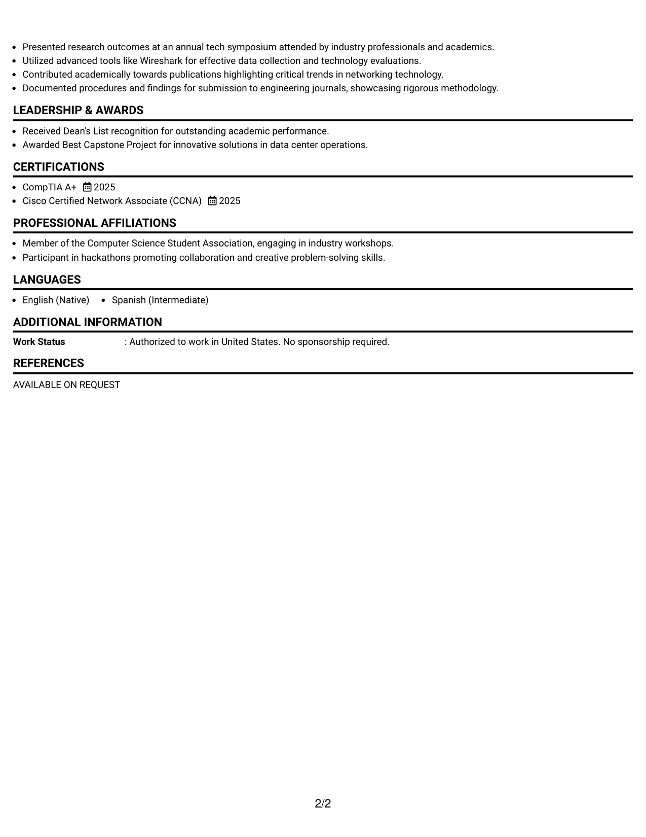 Resume Example Page 2