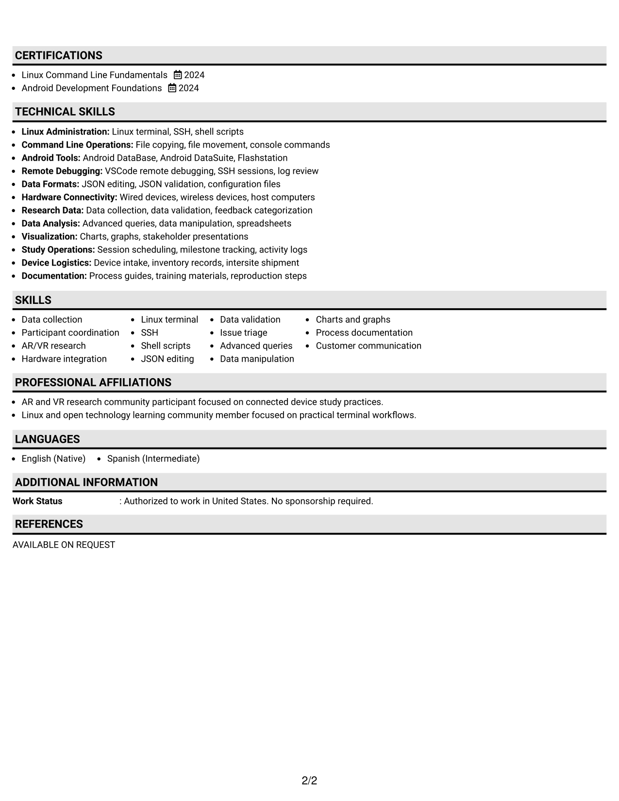 Resume Example Page 2