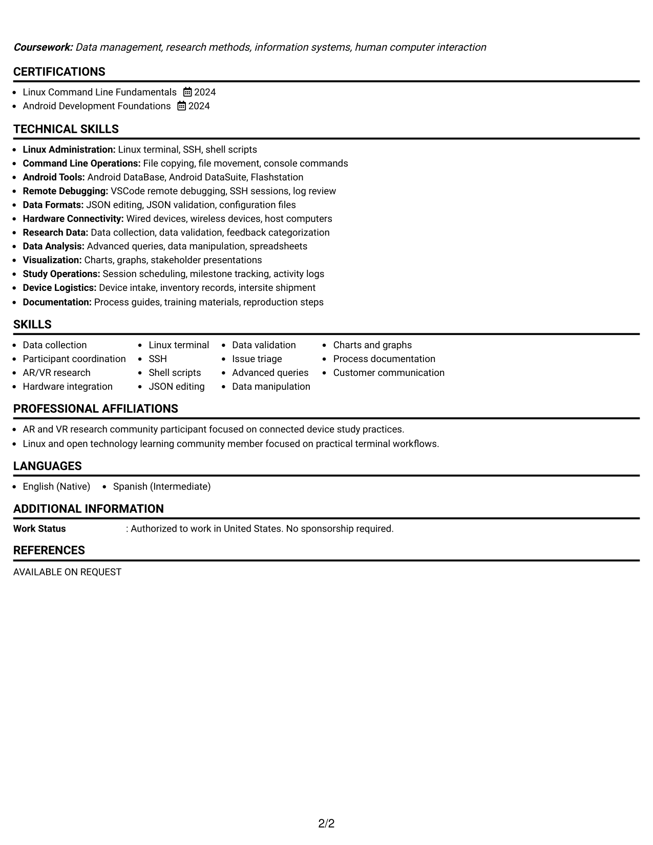 Resume Example Page 2