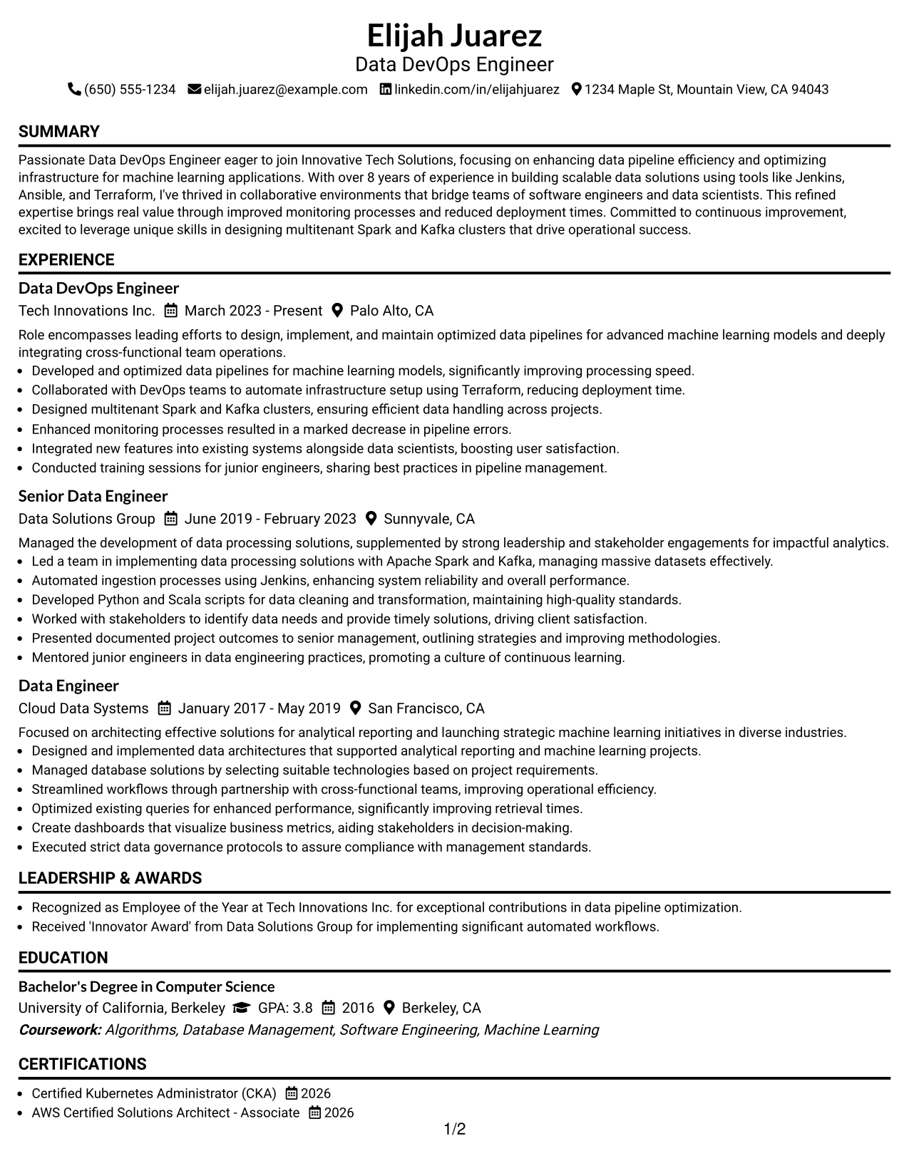 Resume Example Page 1