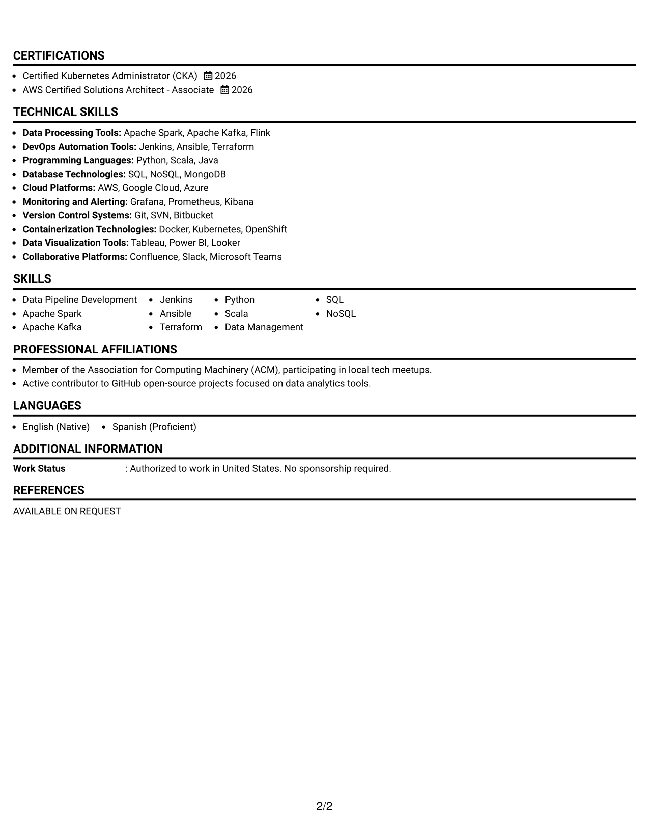 Resume Example Page 2