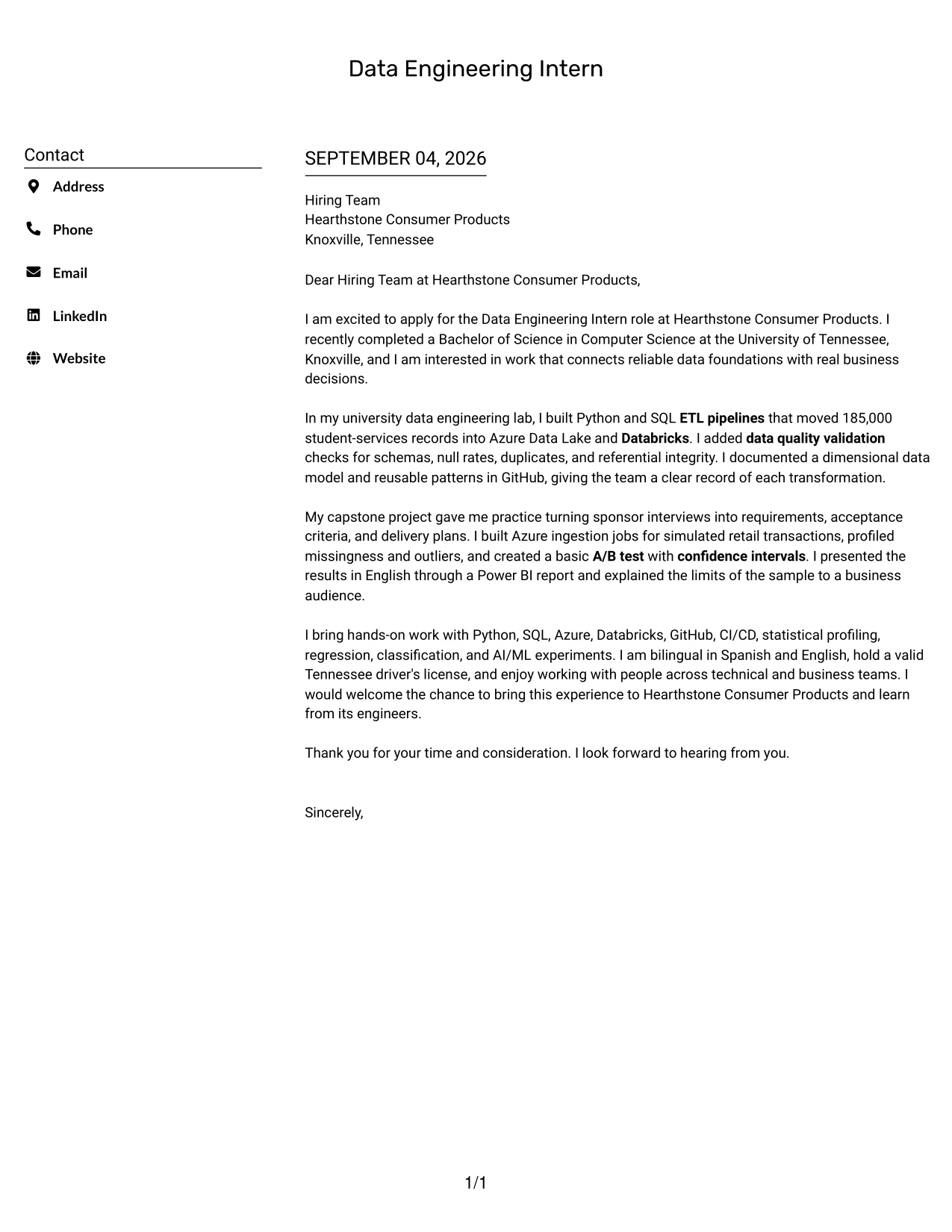 Resume Example Page 1