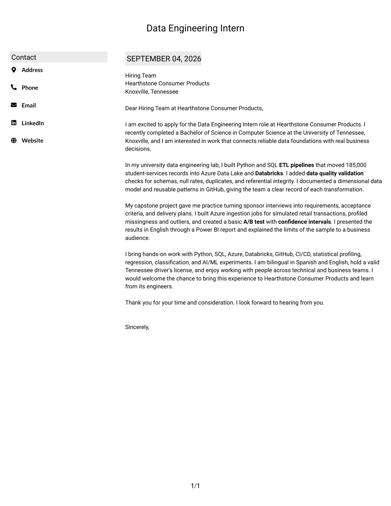 Resume Example Page 1