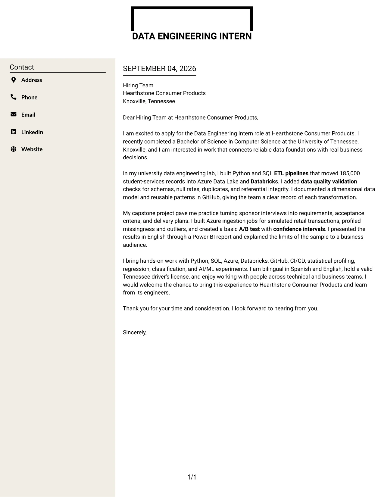 Resume Example Page 1