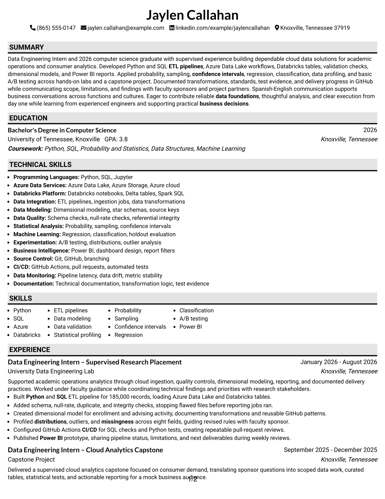Resume Example Page 1