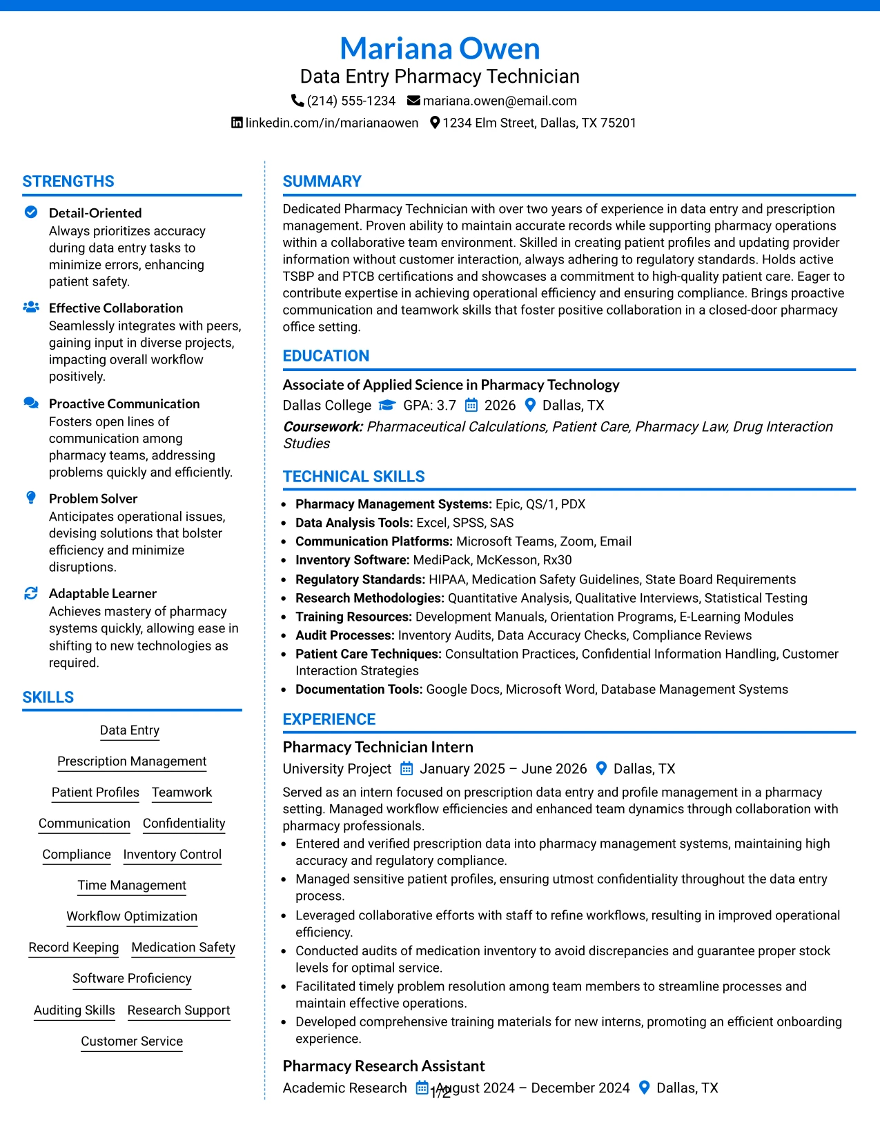 Resume Example Page 1