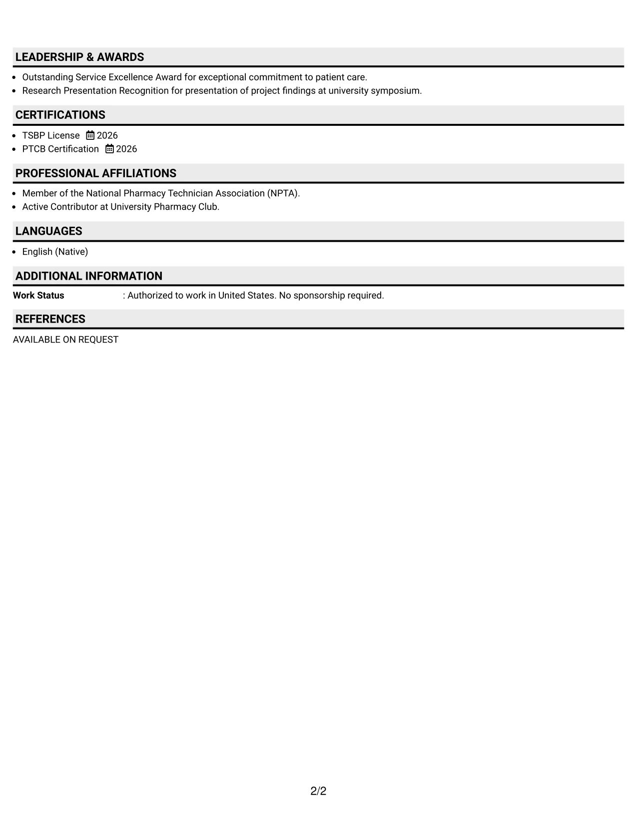 Resume Example Page 2