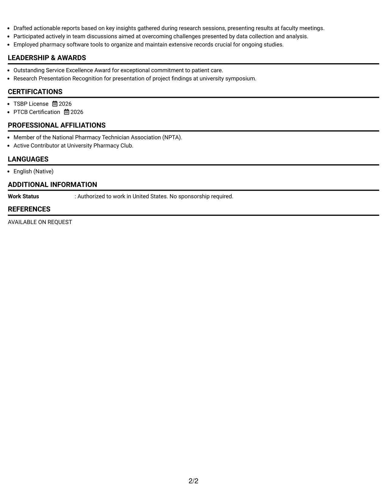 Resume Example Page 2