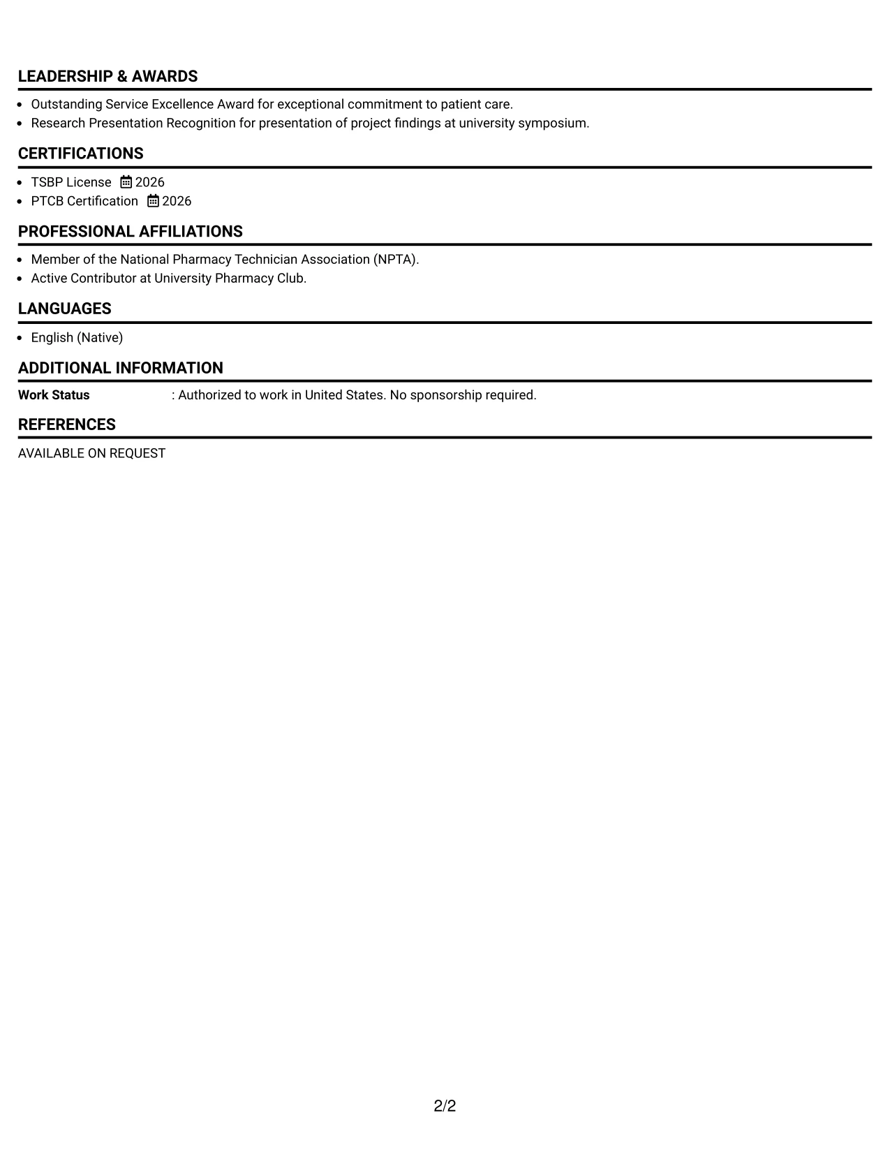Resume Example Page 2