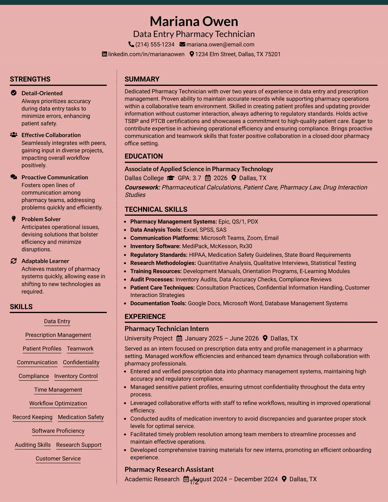 Resume Example Page 1