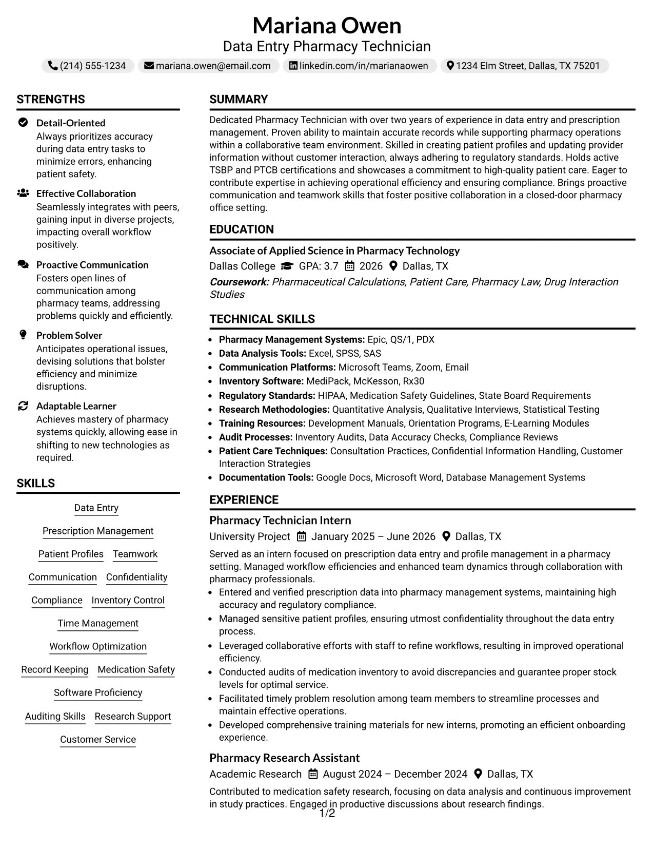 Resume Example Page 1