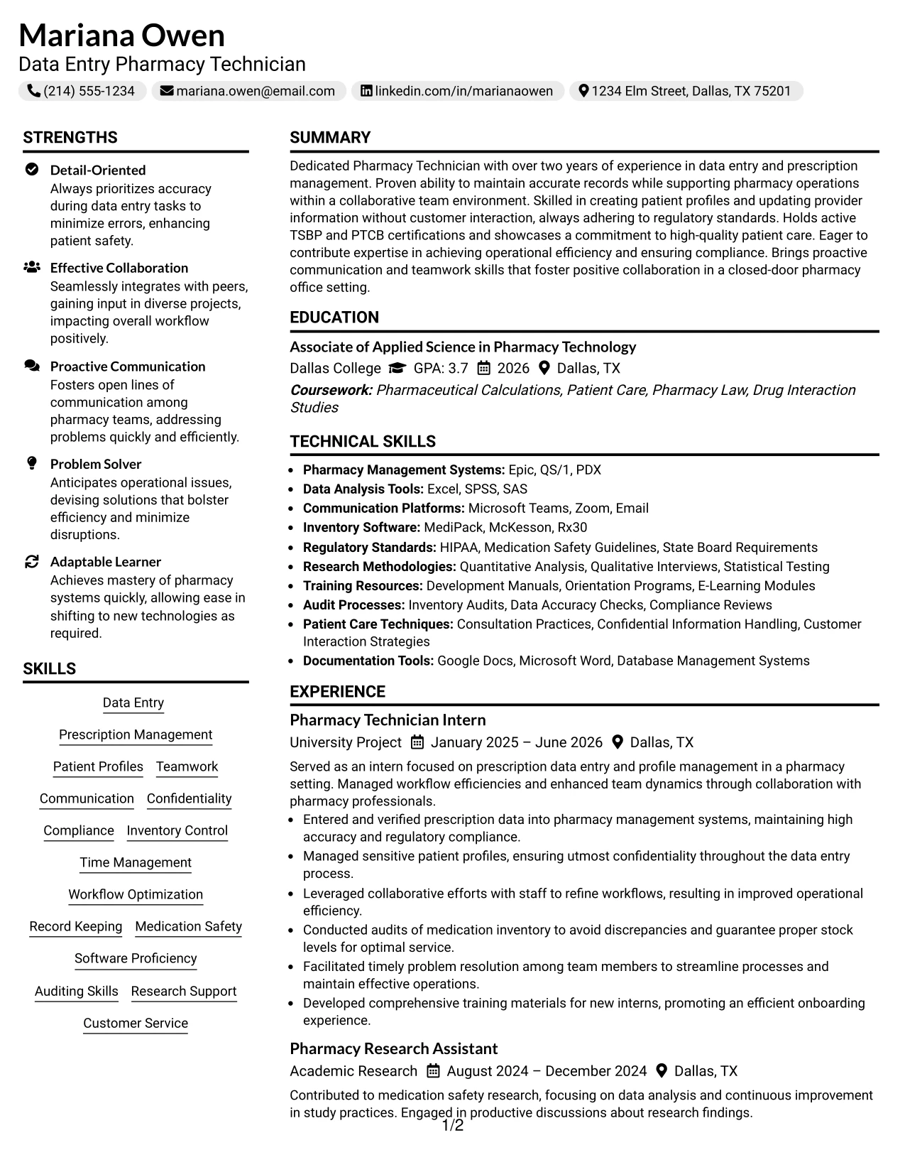 Resume Example Page 1