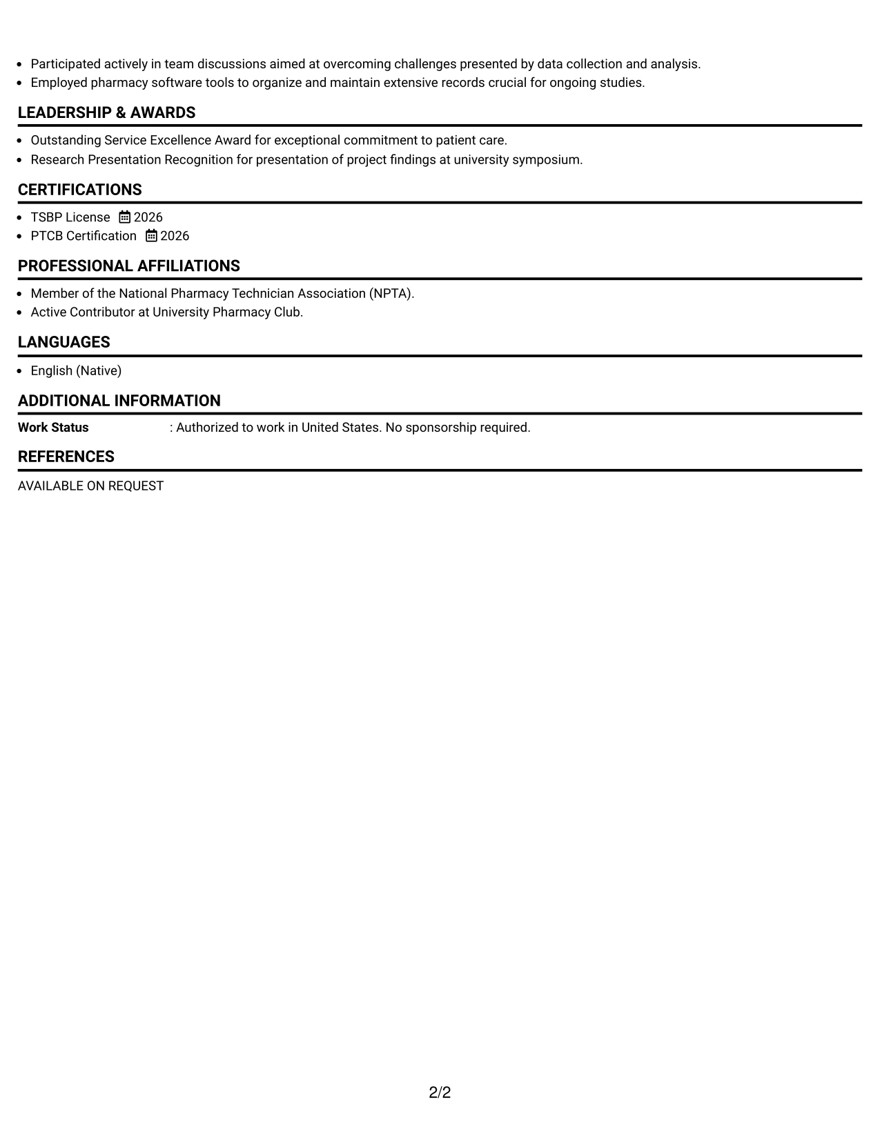 Resume Example Page 2