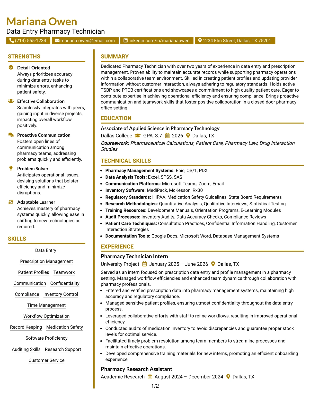 Resume Example Page 1