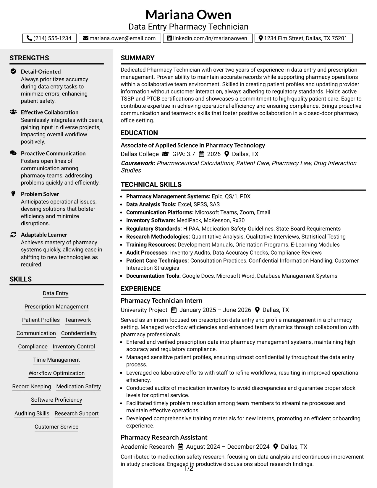 Resume Example Page 1