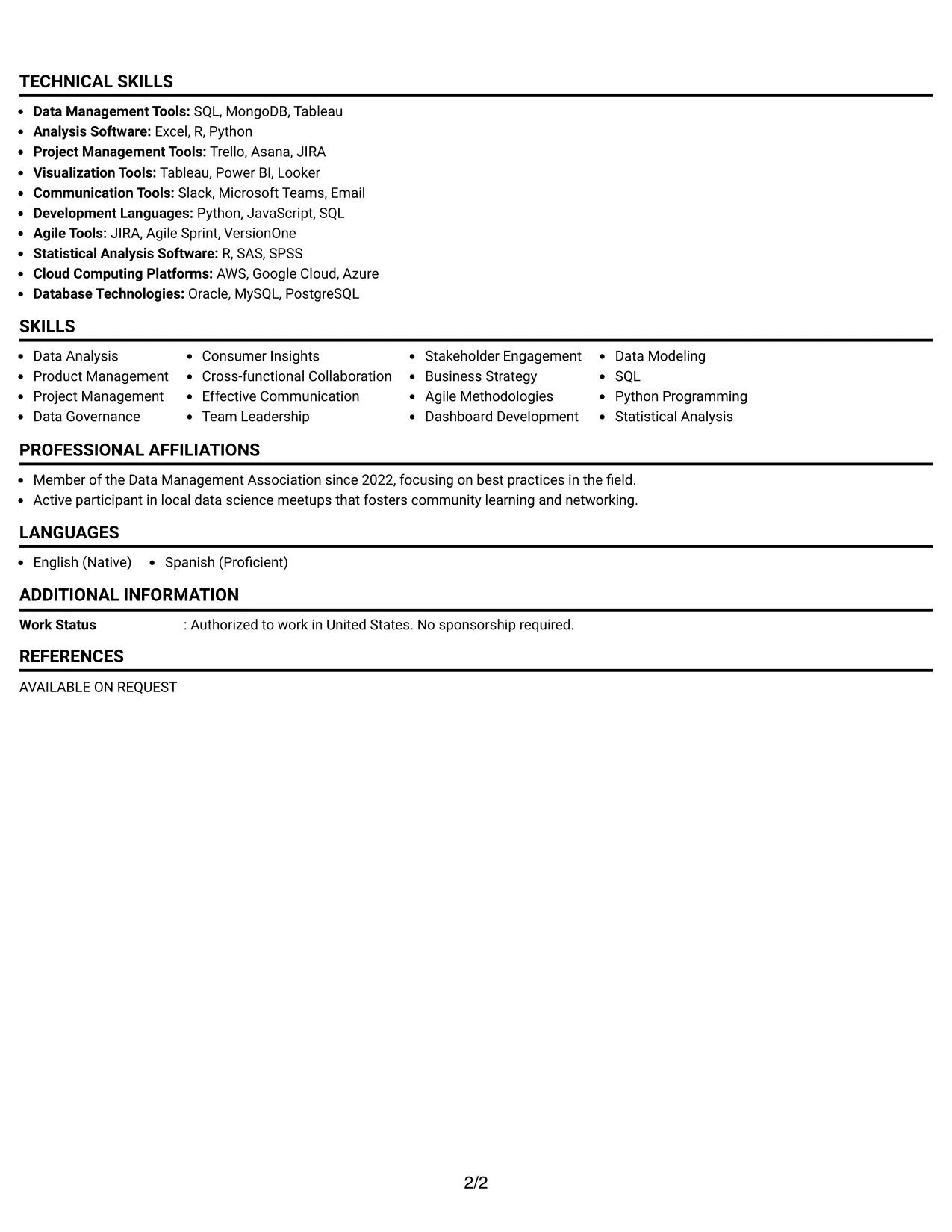 Resume Example Page 2