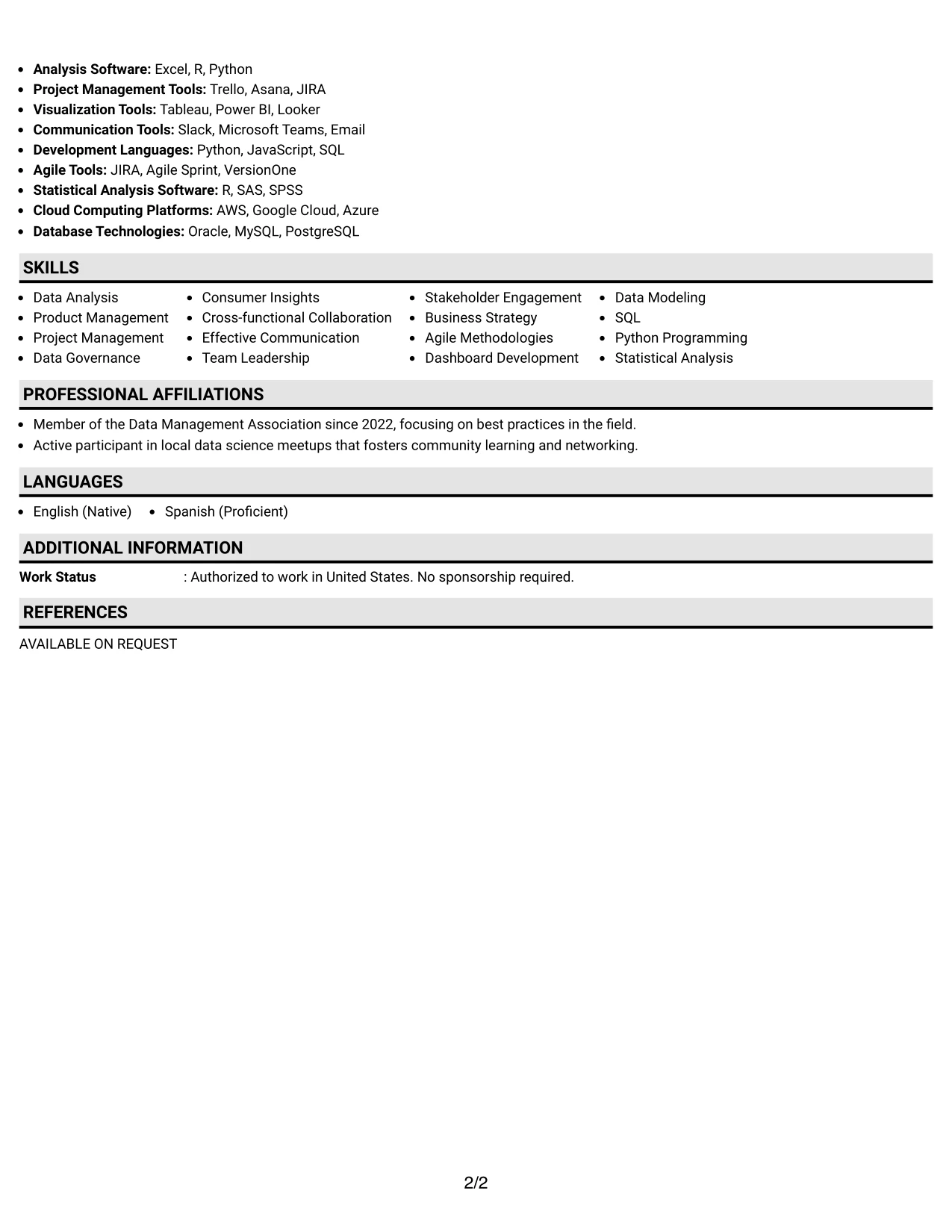Resume Example Page 2