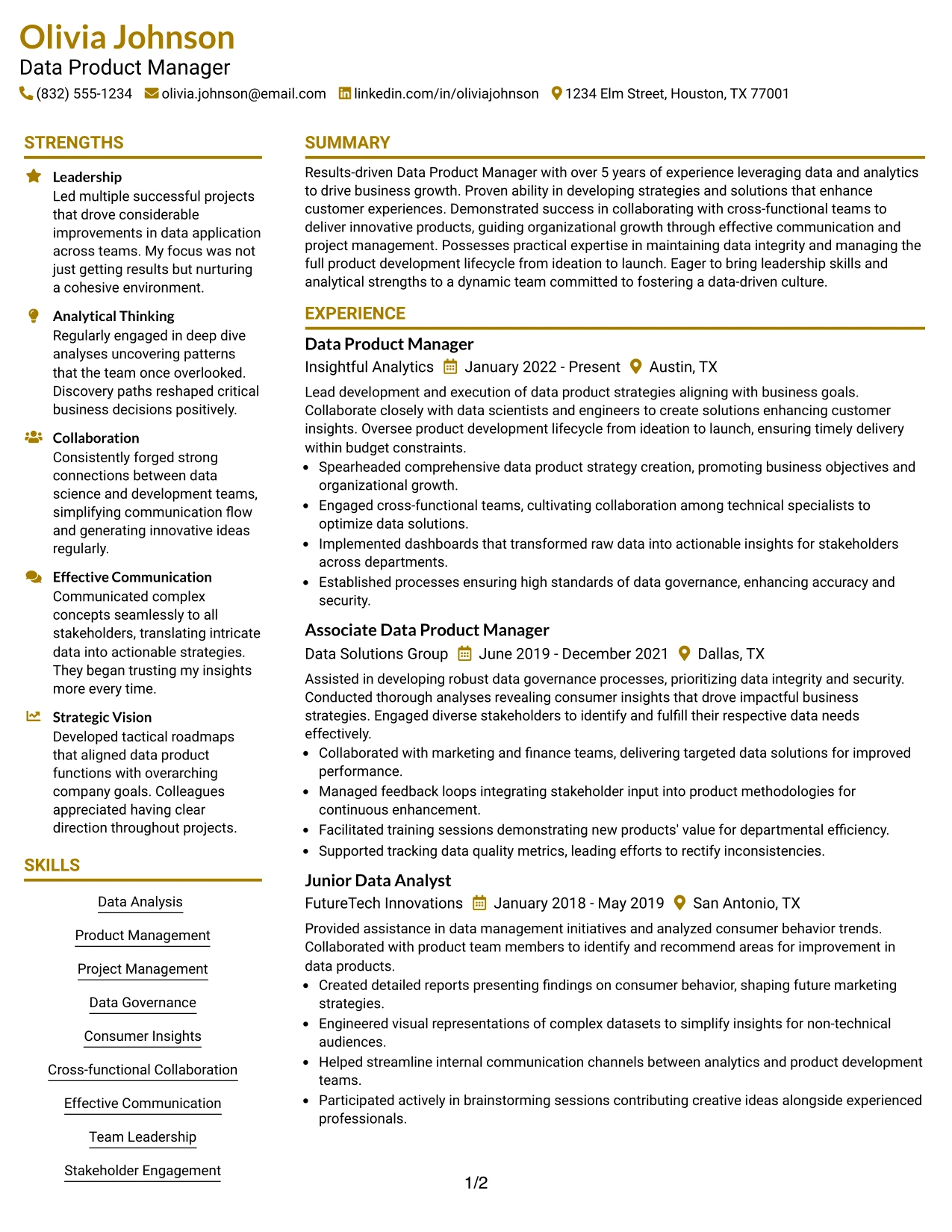 Resume Example Page 1