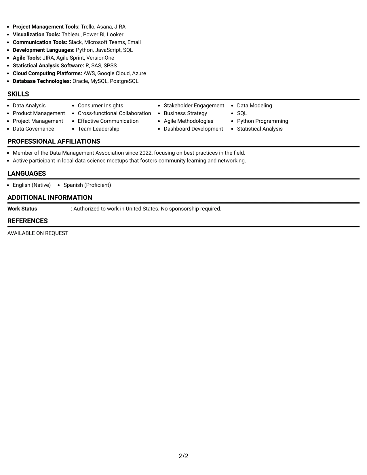Resume Example Page 2
