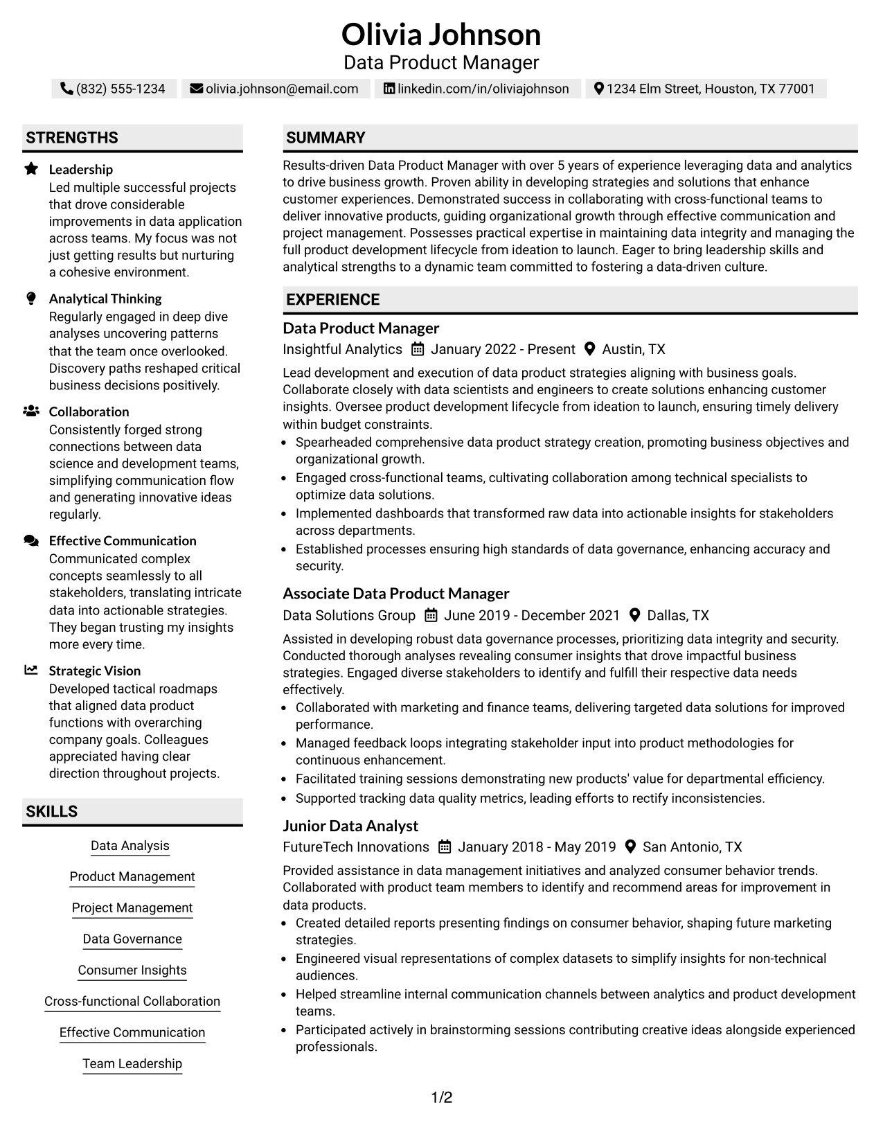 Resume Example Page 1