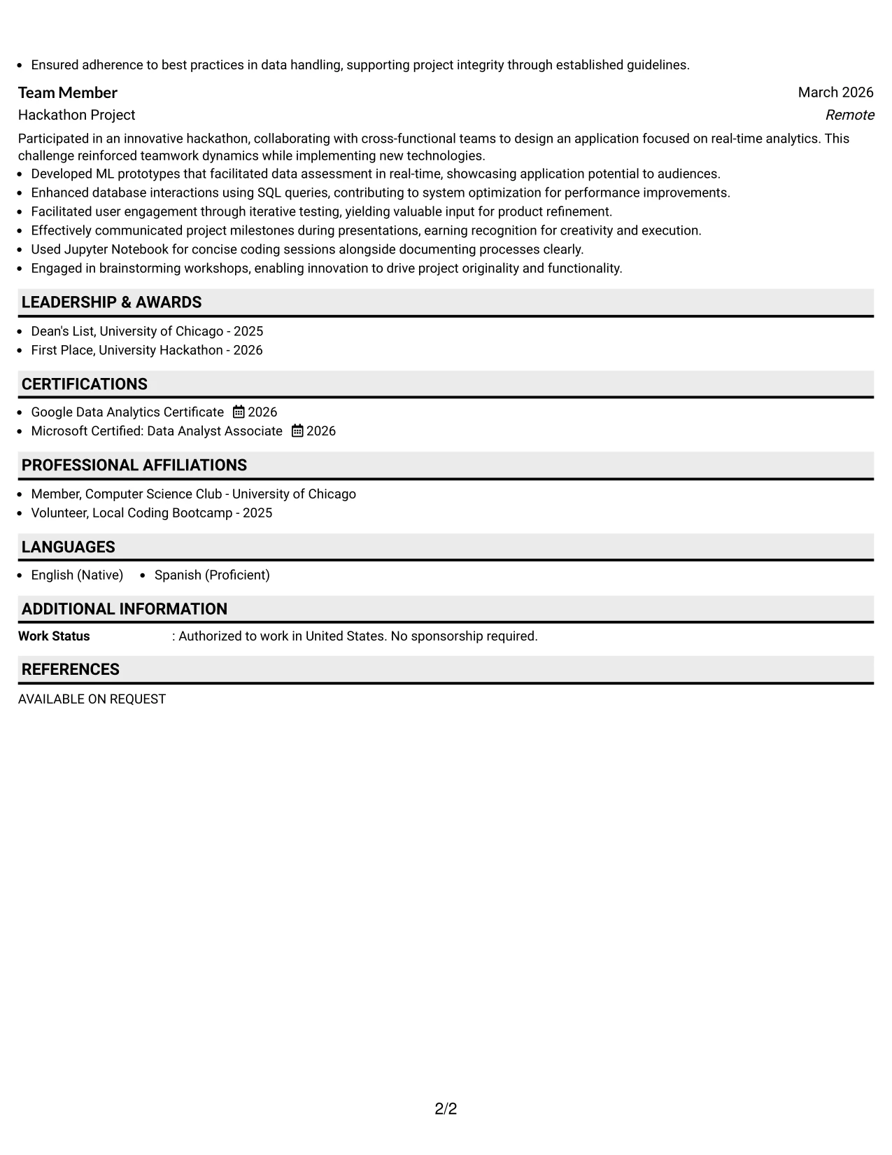 Resume Example Page 2