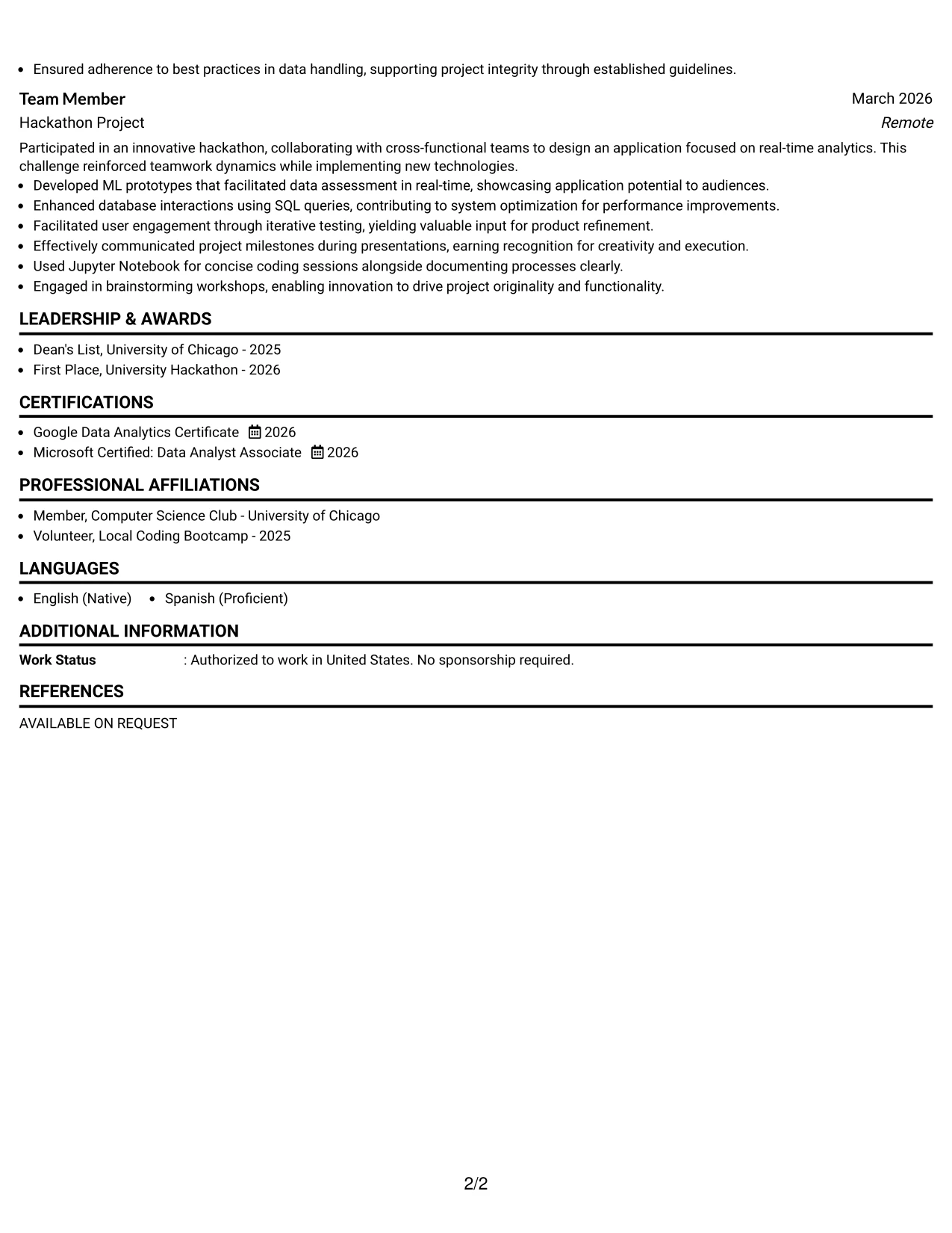 Resume Example Page 2