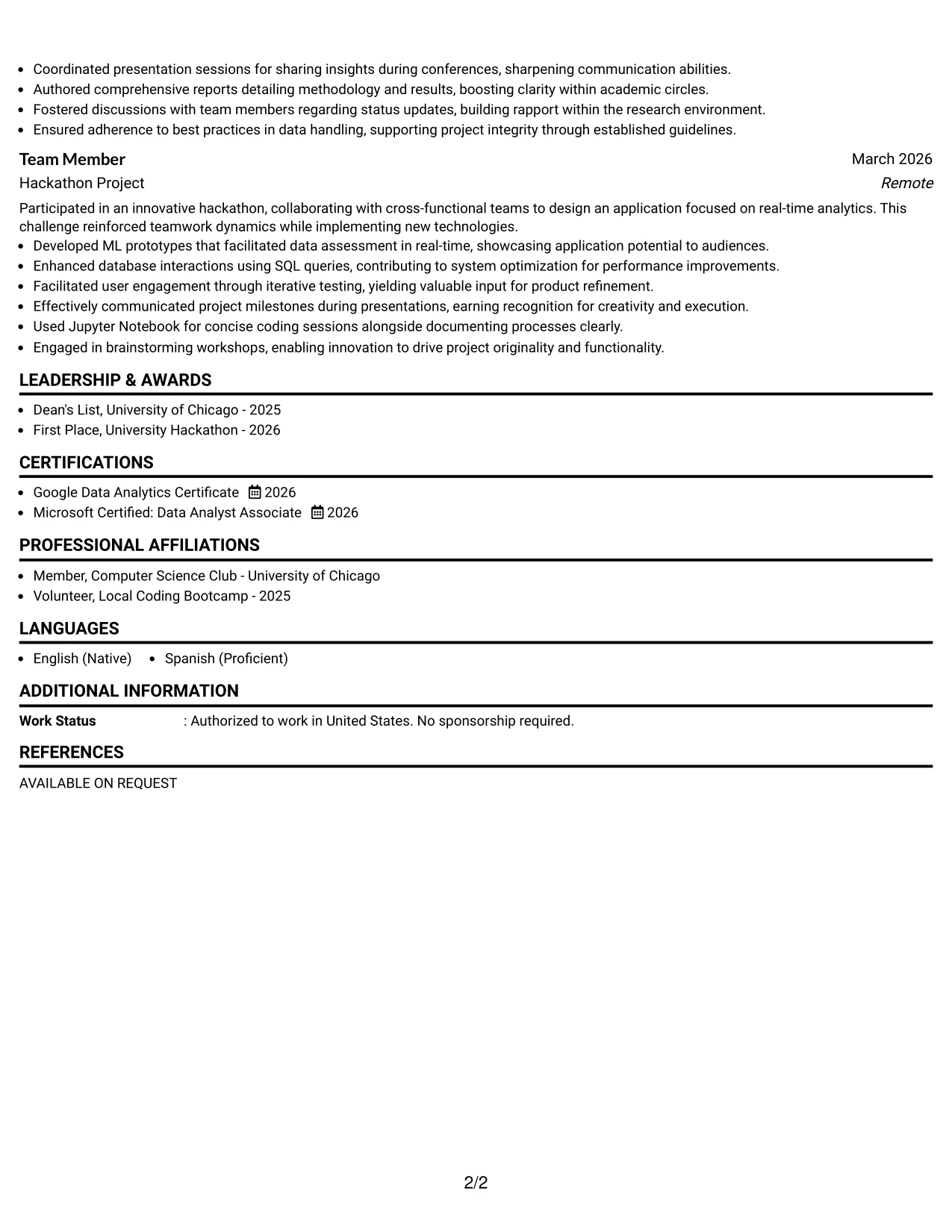 Resume Example Page 2