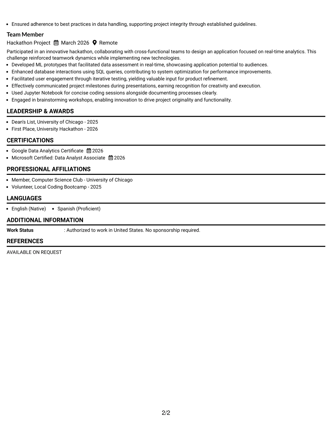 Resume Example Page 2