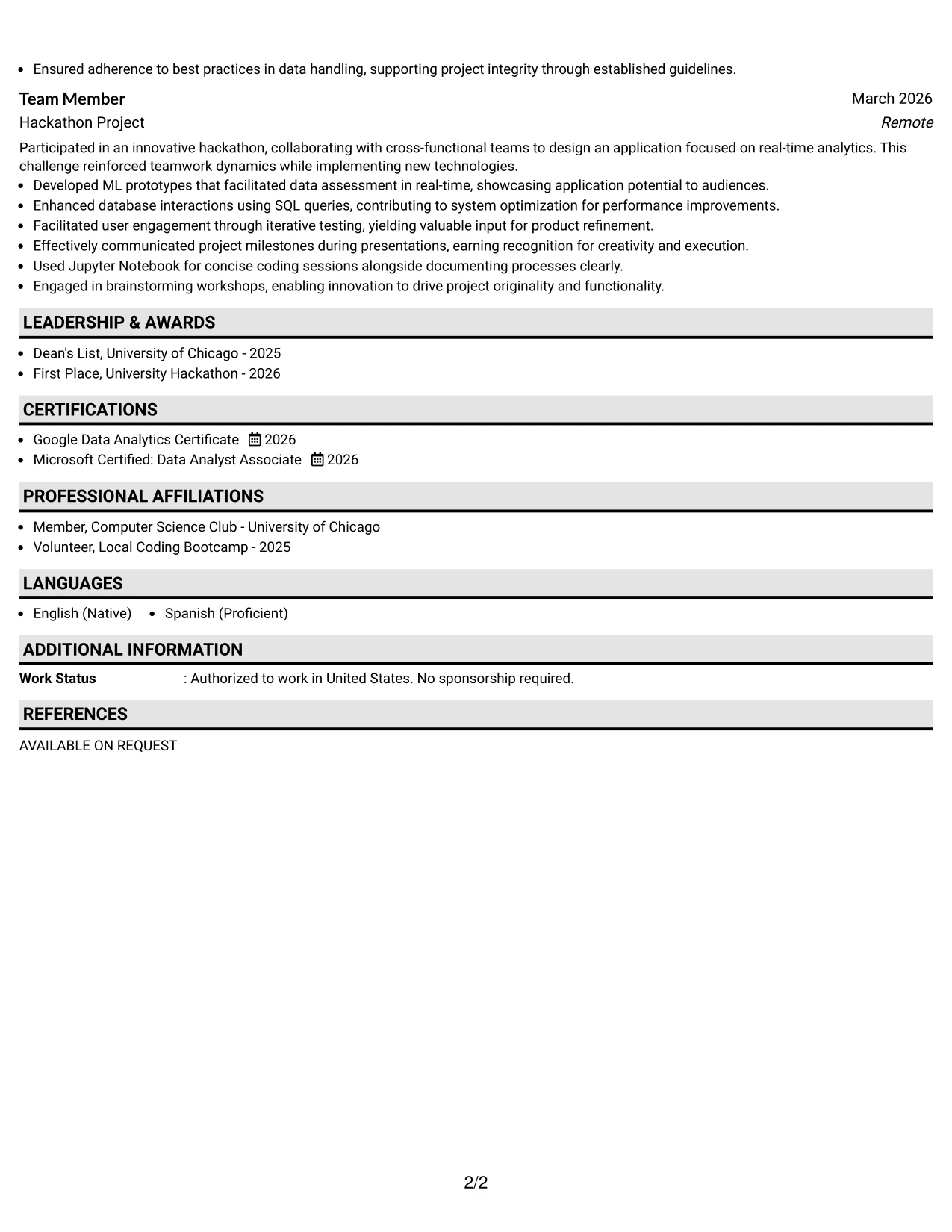 Resume Example Page 2