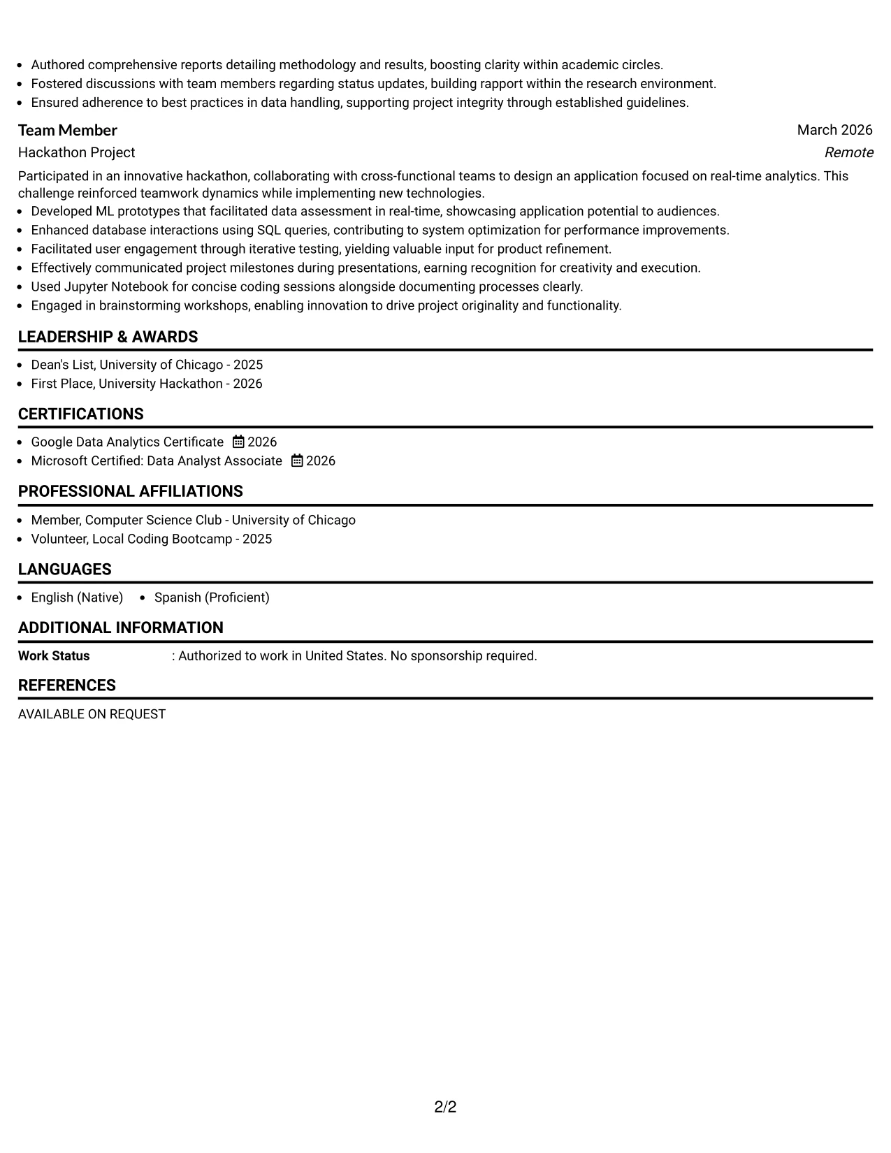 Resume Example Page 2