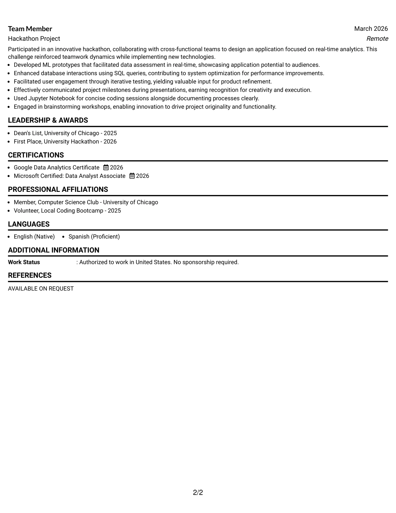 Resume Example Page 2