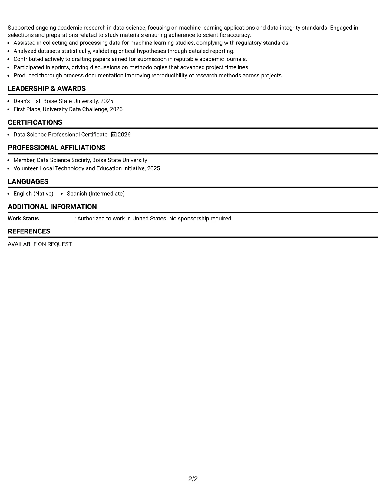 Resume Example Page 2